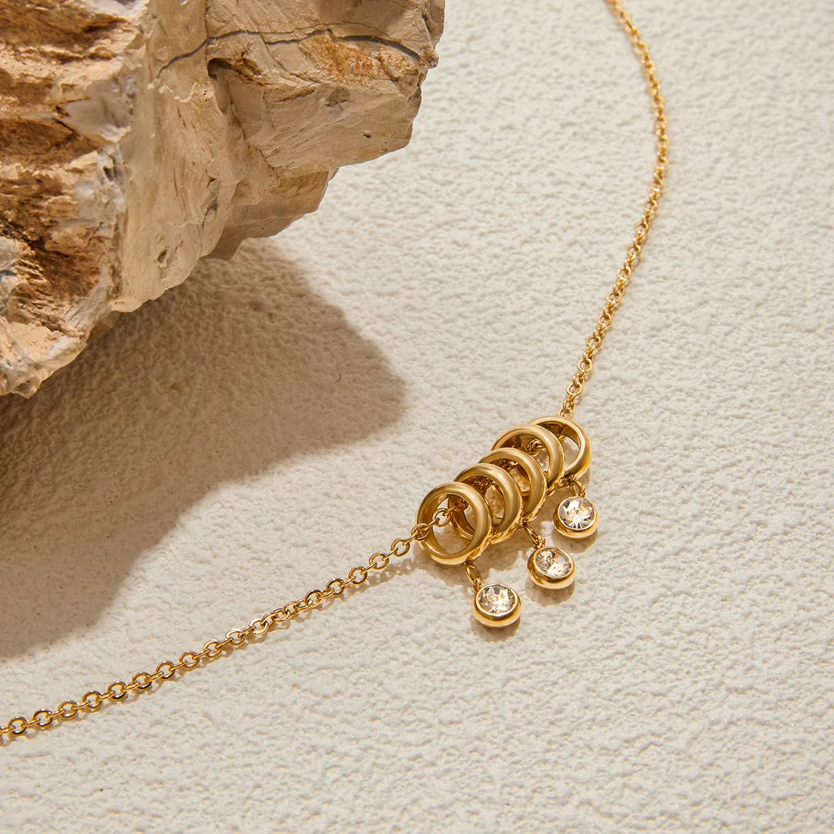 Uworld Minimalist Classic 18K Gold Color Plated Stainless Steel round White Rhinestone Pendant Necklace Stackable Chain Necklace