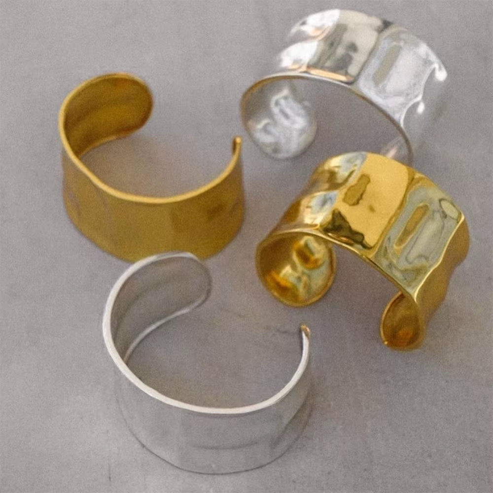 Textured Gold Cuff Gold Plated Stainless Steel Adjustable Bangele Bracelets for Women Striking Look Minimalist Jewelry