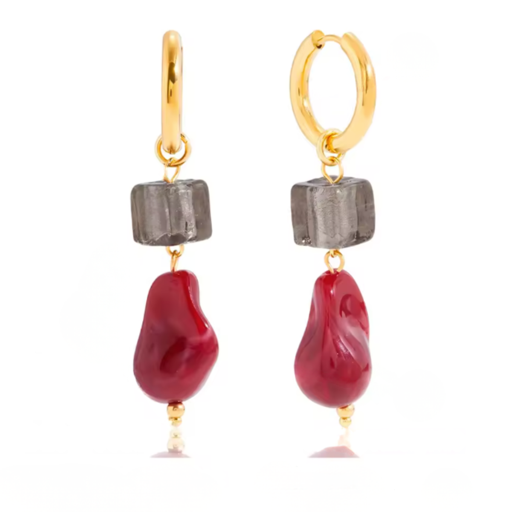 Vintage Wine Red Shaped Pendant Earrings 18K PVD Stainless Steel Black Square Pendant Earrings Women'S Jewelry Designer