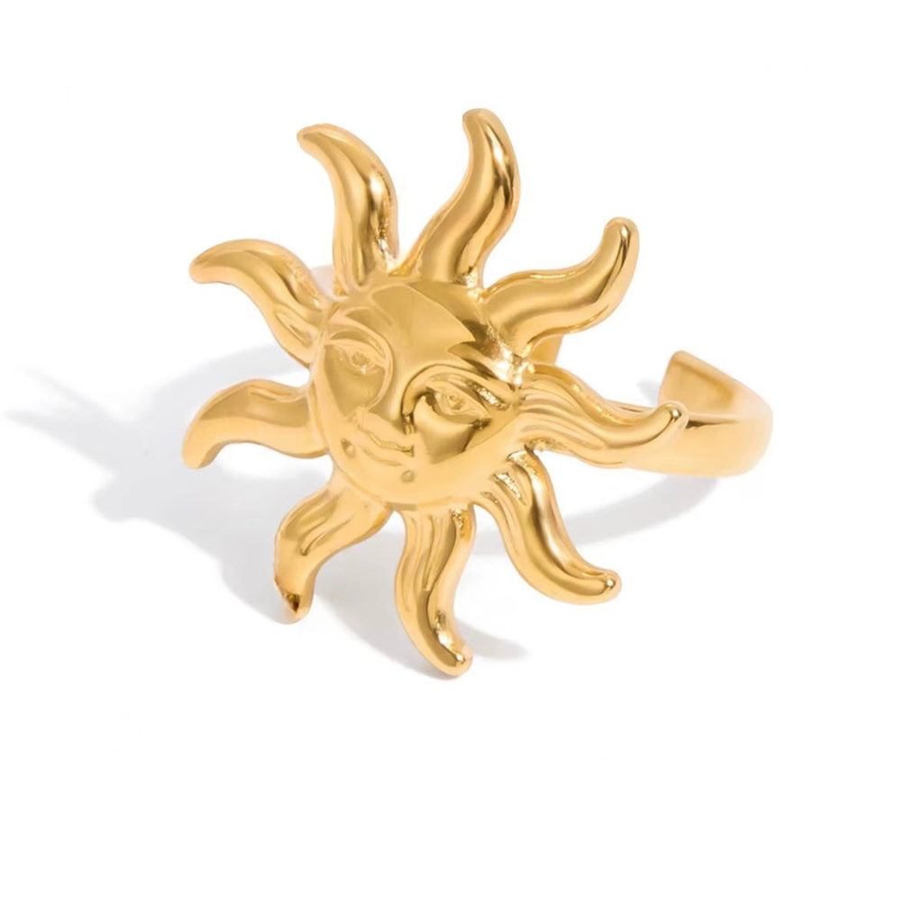 Classic Fashion 18K Gold Color Plated Sun Moon Adjustable Open Rings Minimalist Stainless Steel Jewelry for Women Кольцо