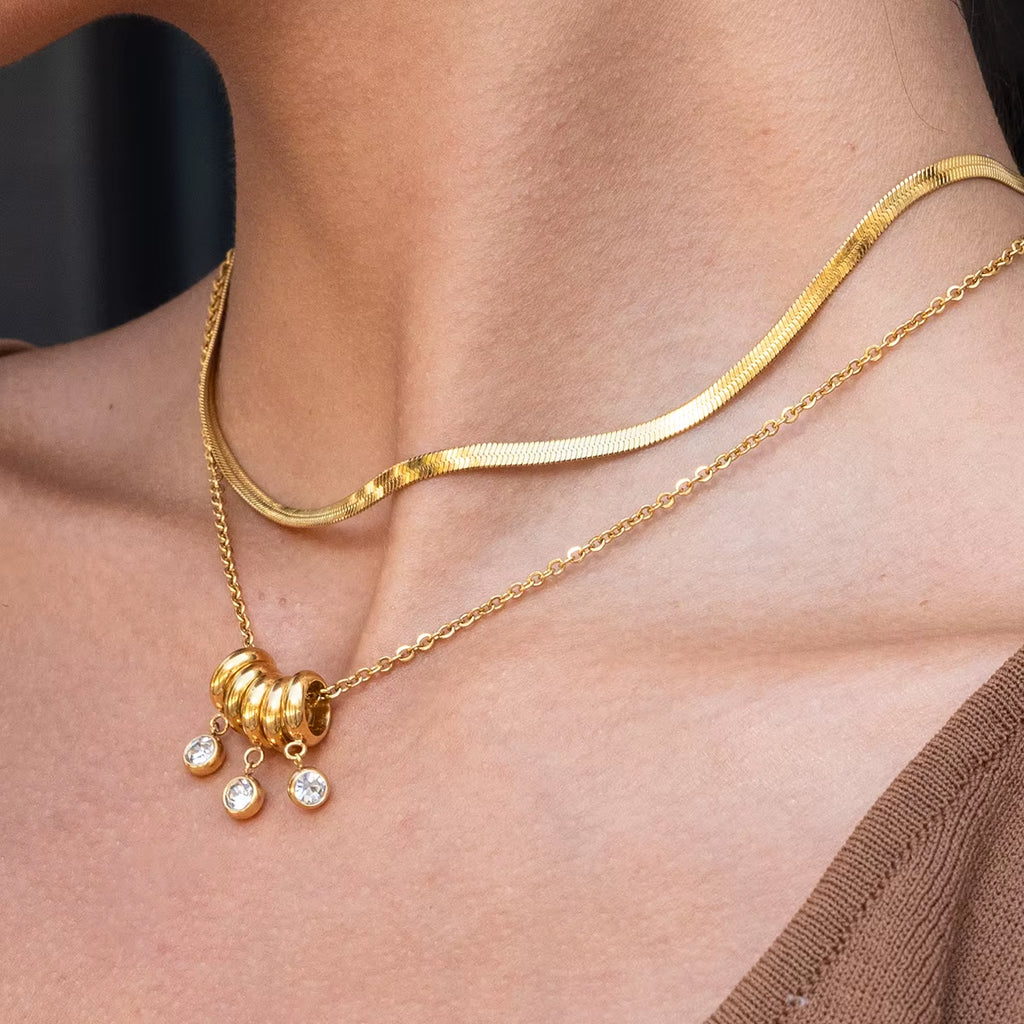 Uworld Minimalist Classic 18K Gold Color Plated Stainless Steel round White Rhinestone Pendant Necklace Stackable Chain Necklace