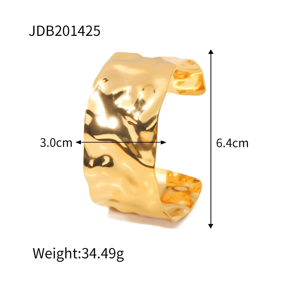Textured Gold Cuff Gold Plated Stainless Steel Adjustable Bangele Bracelets for Women Striking Look Minimalist Jewelry