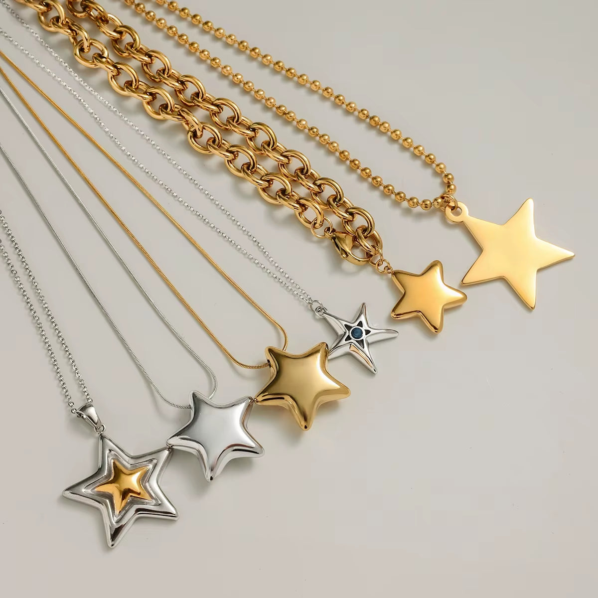 Uworld Minimalist Classic 18K Gold Color Plated Stainless Steel Smooth Five Pointed Star Pendant Necklace Stackable Chain Neckla