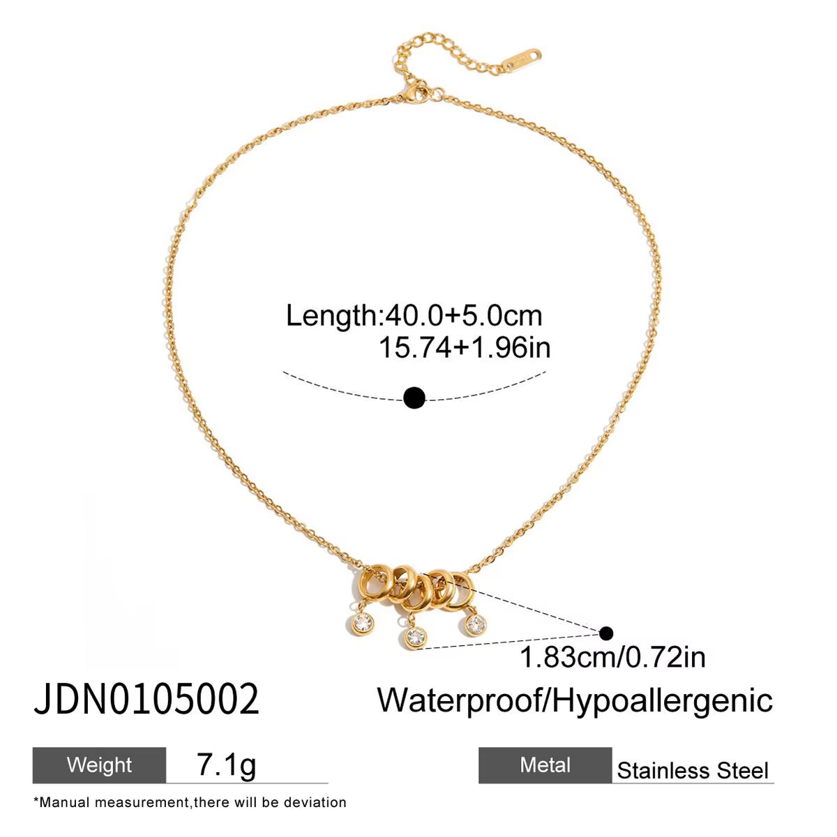 Uworld Minimalist Classic 18K Gold Color Plated Stainless Steel round White Rhinestone Pendant Necklace Stackable Chain Necklace