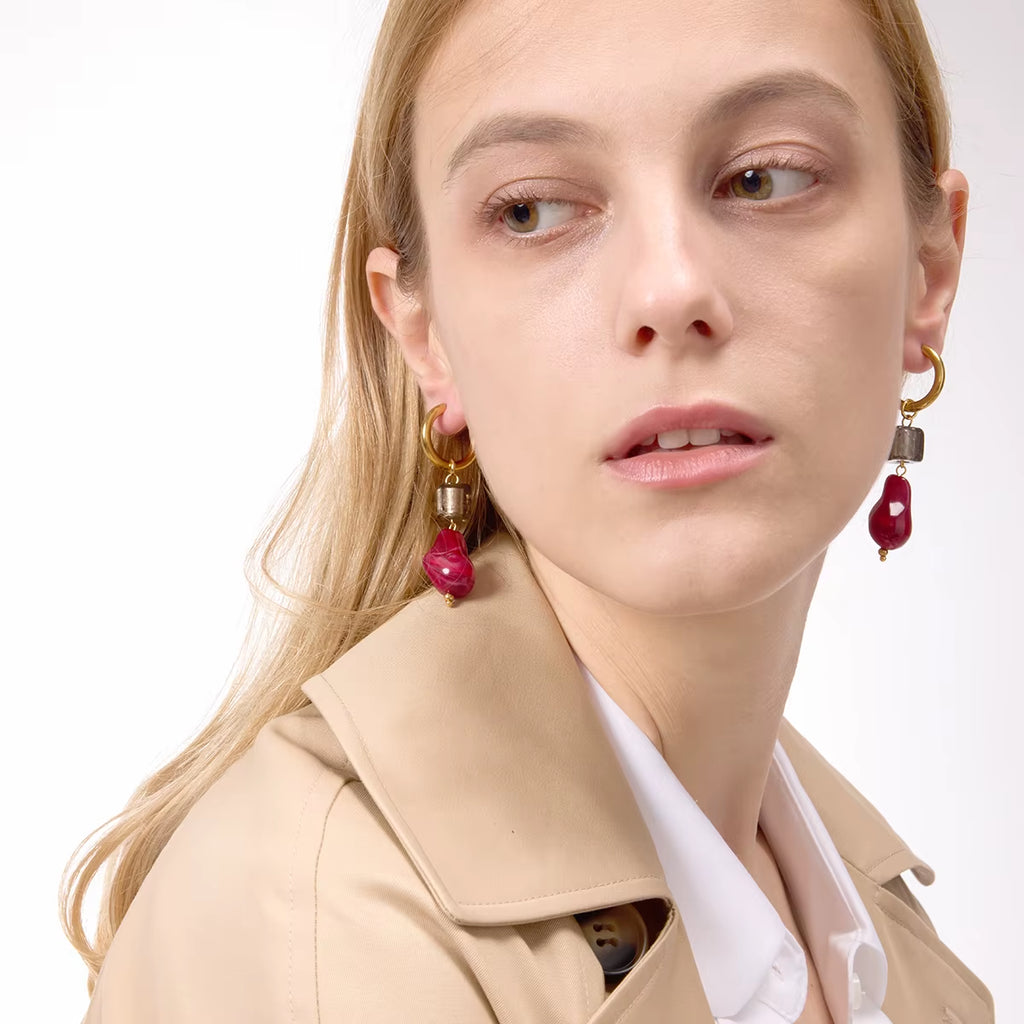 Vintage Wine Red Shaped Pendant Earrings 18K PVD Stainless Steel Black Square Pendant Earrings Women'S Jewelry Designer